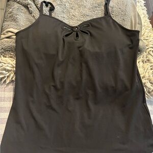 2 piece Fabletics Black Tie Front Camisole Top and sports bra.